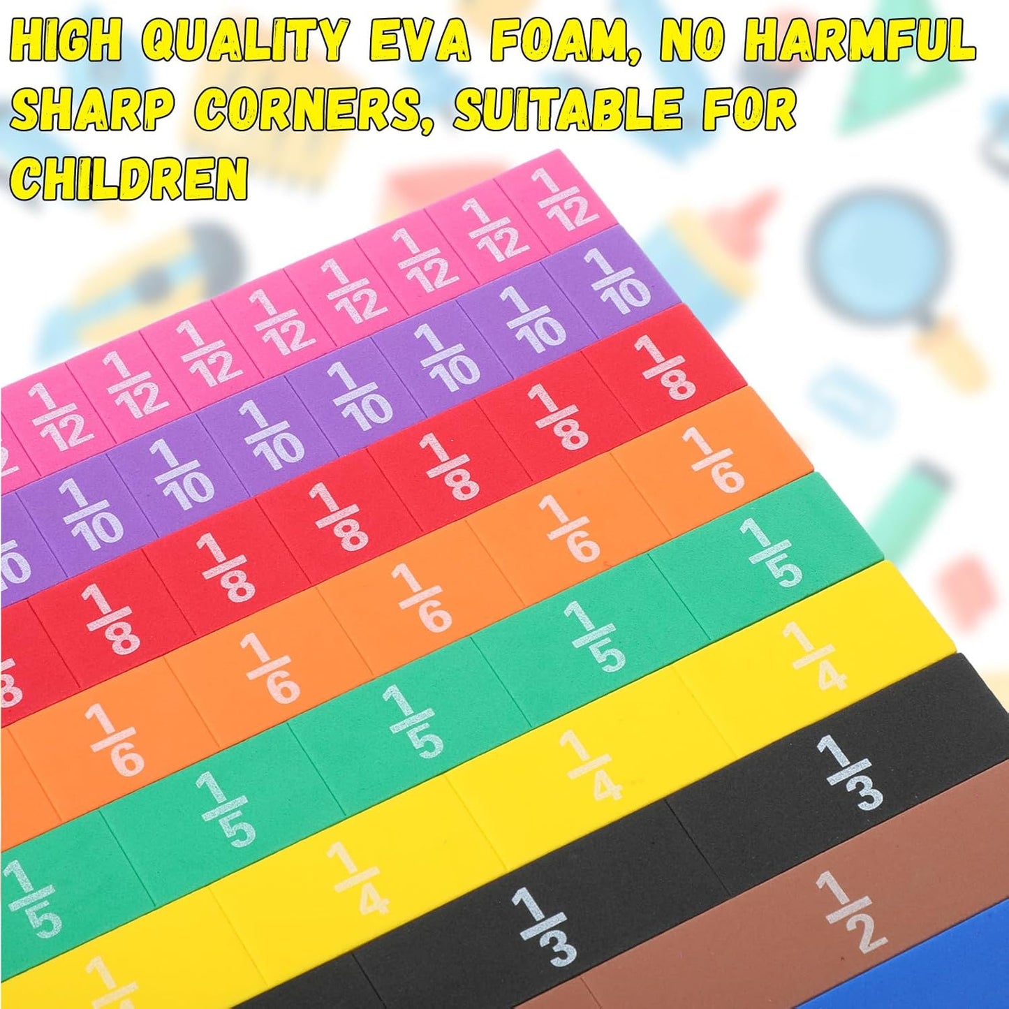 Sayglossy 48 Sets Fraction Tiles Set for Math Classroom Fractions Manipulatives Math Learning Manipulatives for Home School Supplies