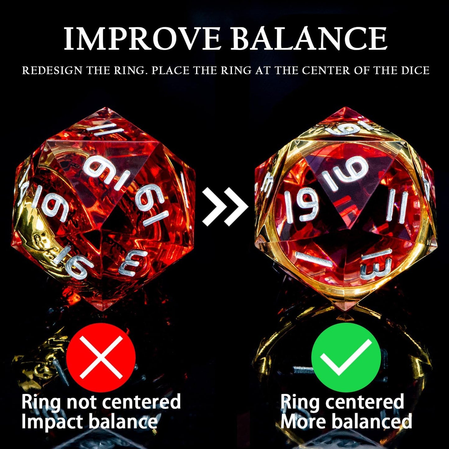 Magic Golden Ring DND Dice Set Sharp Edge Red Resin Dice with Box, for use with Dungeons Dragon RPG D&D Tabletop Games Lord D and D Polyhedral Dice Set