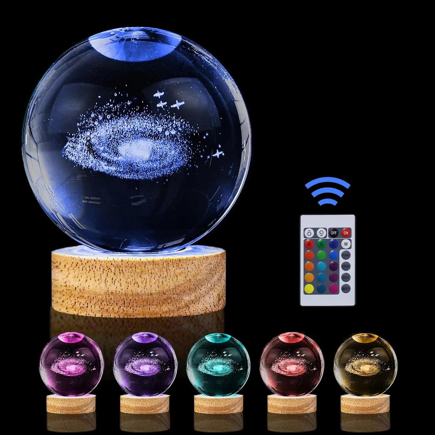 3D Solar System Crystal Ball Night Light with 16 Color LED Wooden Base, Upgraded 3.15 Inch Galaxy Planets Glass Ball Lamps with Remote for Birthday Christmas, Astronomy Space Gifts for Boys Girls