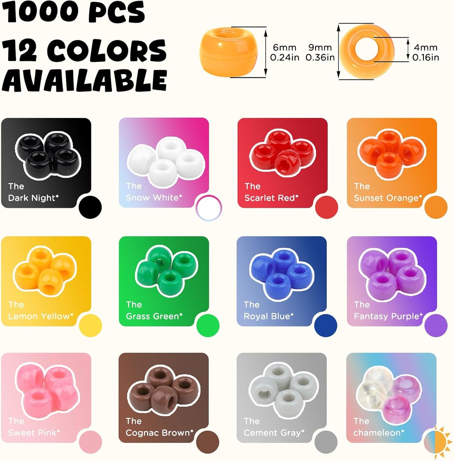 Dowsabel Brown Pony Beads Bulk 1000 Pcs 6x9mm, Large Hole Kandi Hair Beads for Braids Bracelets, DIY Friendship Bracelets Necklaces Jewelry Making Crafts and Gifts