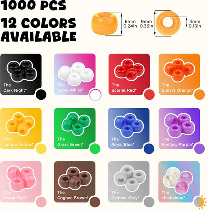 Dowsabel Brown Pony Beads Bulk 1000 Pcs 6x9mm, Large Hole Kandi Hair Beads for Braids Bracelets, DIY Friendship Bracelets Necklaces Jewelry Making Crafts and Gifts
