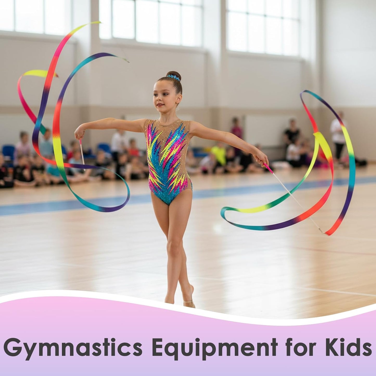 YGEOMER Ribbon Wands, 12pcs Rainbow Gymnastics Ribbons for Kids, Twirling Dance Sticks for Artistic Dancing, Talent Shows & Birthday Party Props