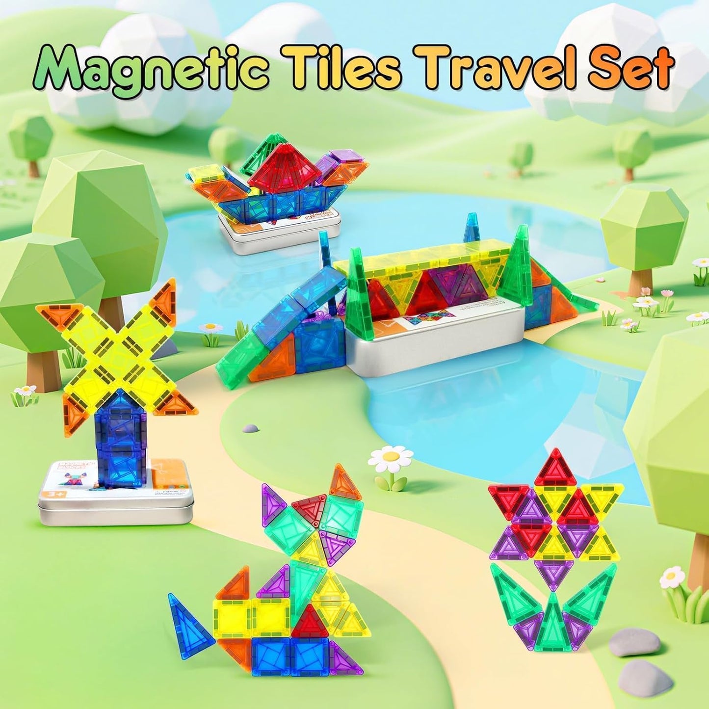 26-Piece Valentines Day Gifts for Kids Strong Magnetic Tiles Building Set – Durable,Vibrant Colors, STEM Toys for Kids 3+, Creative Learning, Compatible with All Major Magnetic Blocks