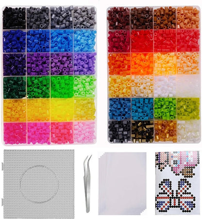 4800pcs Fuse Beads Kit for Kids Crafts, 48 Colors 5mm Melting Beads Set Including Pegboards, Ironing Paper, Tweezers, Birthday and Christmas Gift