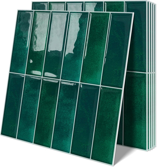 Plain White Peel and Stick Backsplash Tile Rectangle Subway Self Adhesive Wall Tiles for Kitchen (10-Sheet,12"x12")