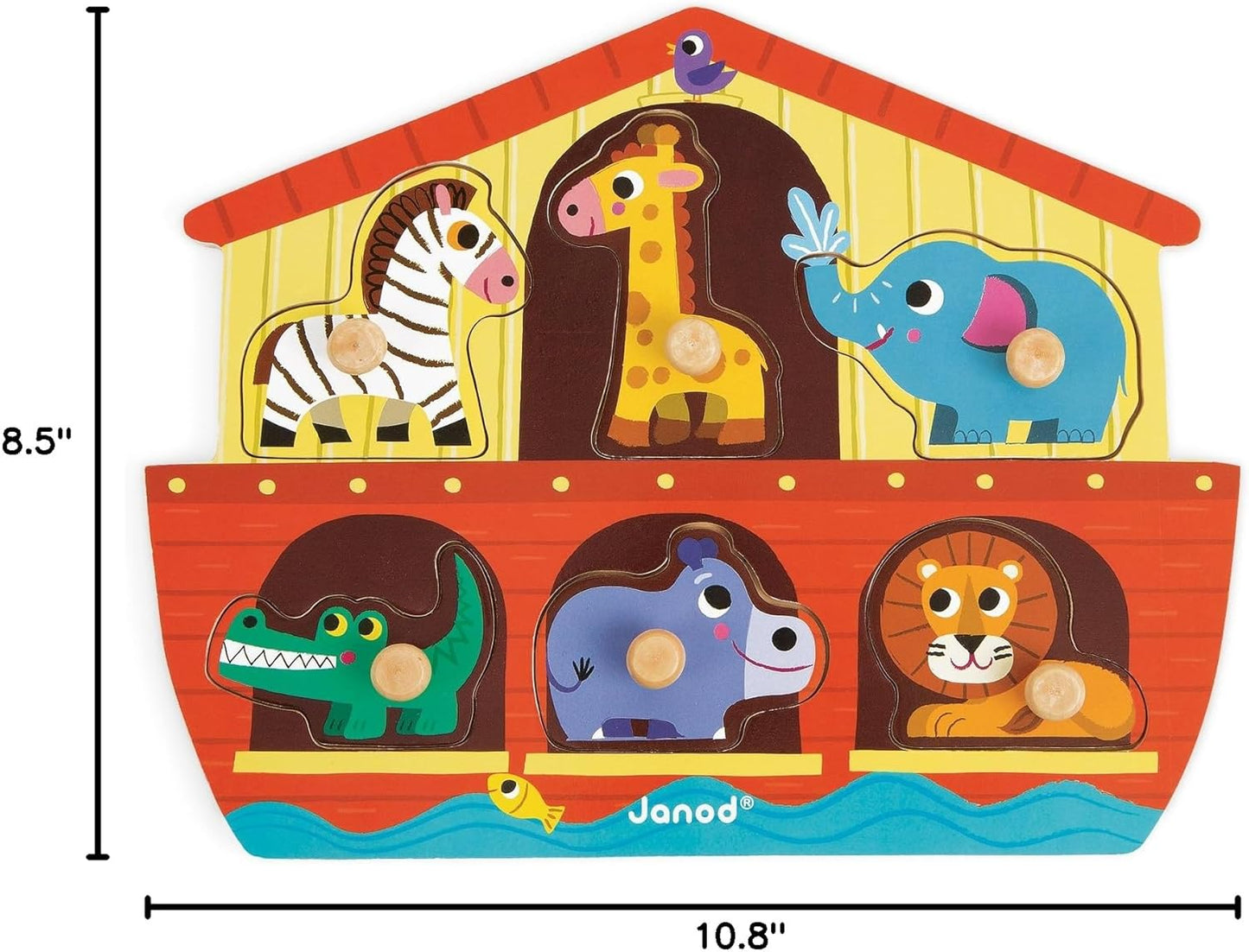 Janod 6 Piece Noah’s Ark Peg Puzzle - Ages18 Months+ - J07062