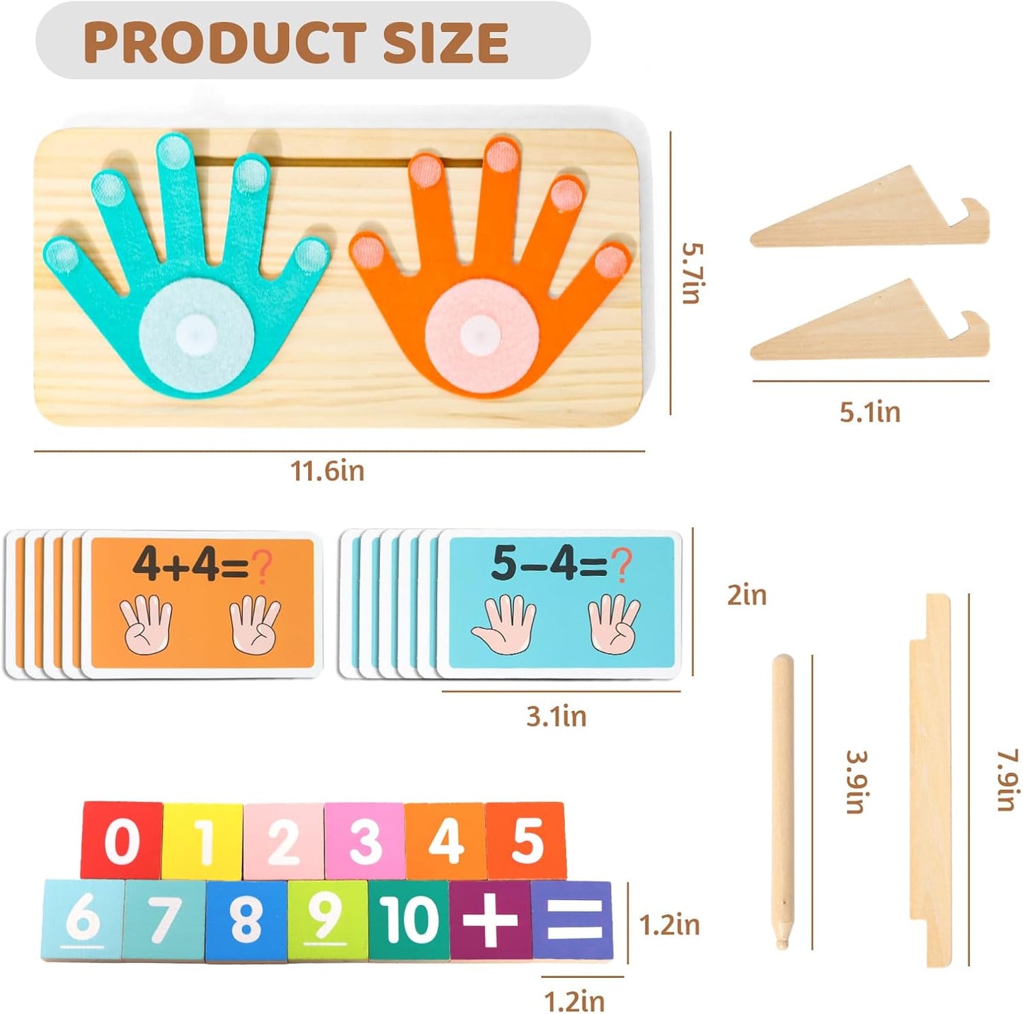 Montessori Math Learning Toys for Toddlers 3-5, Double-Sided Finger Counting & Number Tracing Board, Preschool Educational Wood Number Blocks Toys for Kids 2-4, Math Manipulates, Girl Boy Gift 5-7