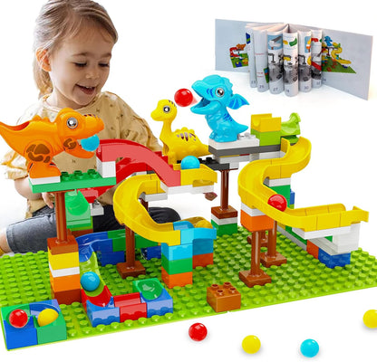 Anpcso Marble Run Building Blocks for Kids Age 3-8, 128 Pcs STEM Building Bricks Set with Toss Ring Game, Educational Learning Toys for Toddlers Boys Girls Gifts- Compatible with All Major Brands