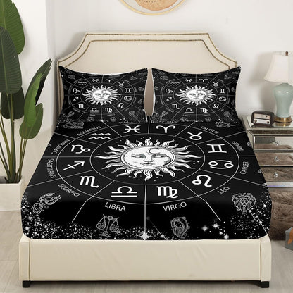 Manfei Musical Kids Fitted Sheet Full Size, MusicalGuitar Radio Drum Kit Headset Print Bedding Set 3pcs for Boys Girls, Rock Music Bed Cover with 2 Pillowcases, Soft Polyester Bedding, No Top Sheet