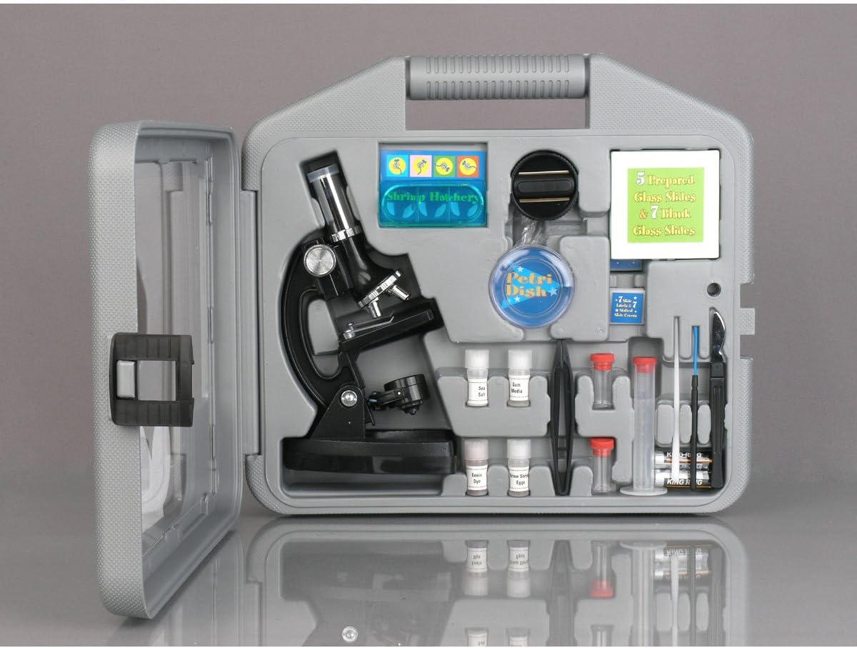 AmScope - 120X-1200X Kids 52 pc Microscope Science Kit + World of The Microscope Book - M30-ABS-KT2-WM - Black