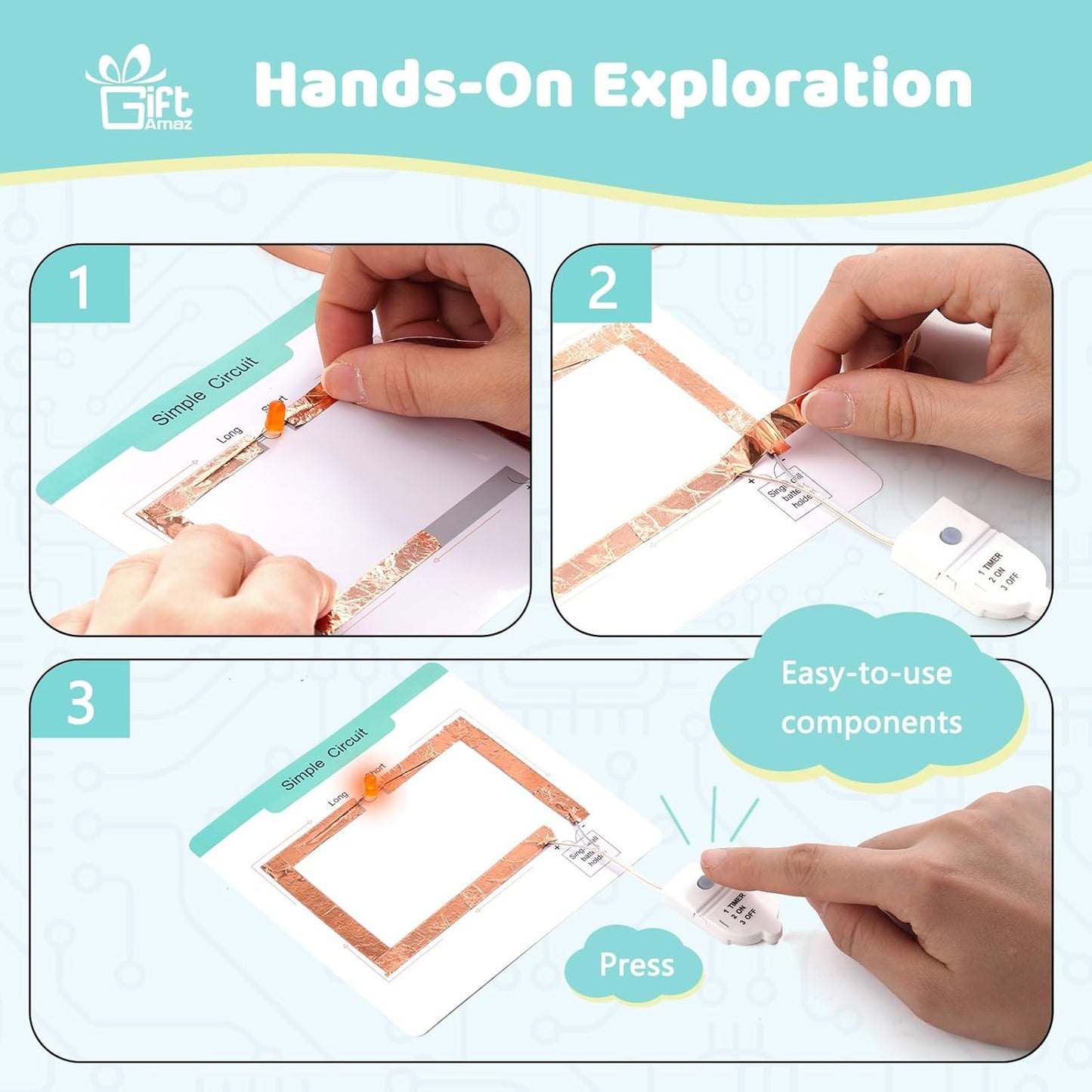 GiftAmaz Paper Circuits Kit for Kids, STEM Electric Circuit Kit, Child-Friendly Paper Circuit Board, Led Light Diodes, Copper Foil Tape, Educational STEM Toys Science Experiments Kit for Kids 8-12