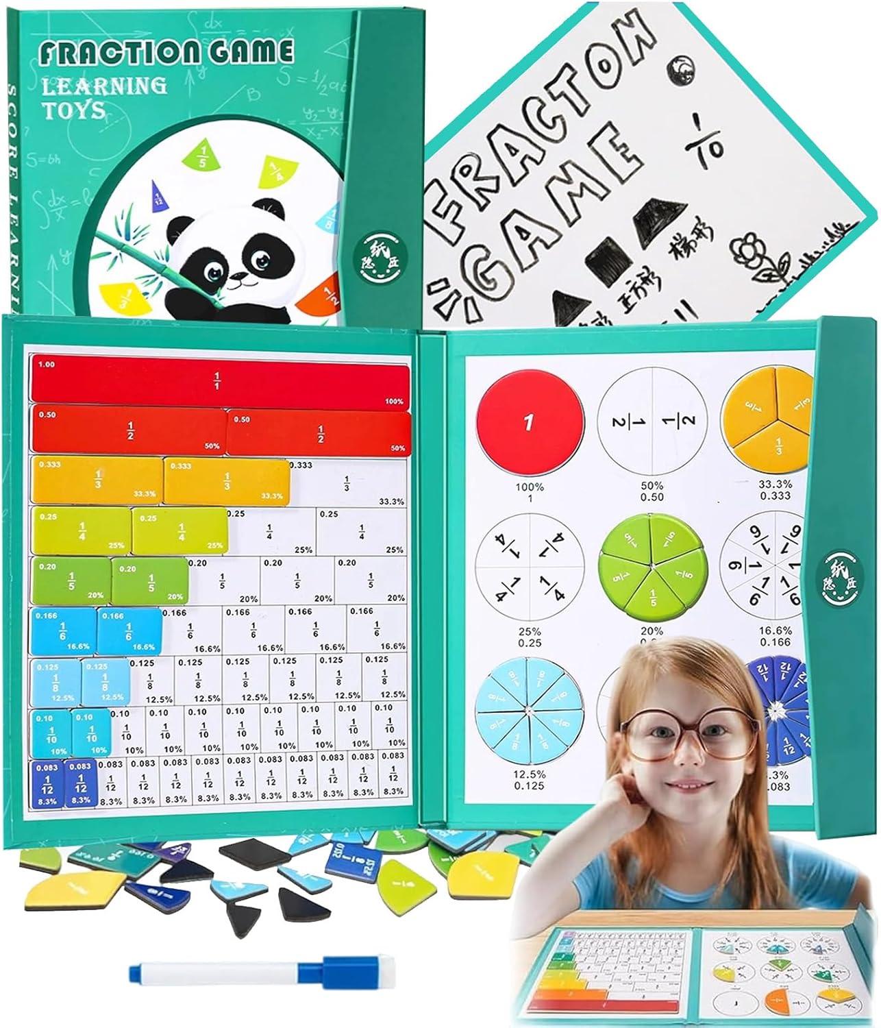 2026 New Magnetic Fraction Demonstration Book, 102 Pcs Magnetic Fraction Tiles & Fraction Circles, Magnet Fraction Disc Set for Kids, Math Fractions Manipulatives for Elementary Middle School (Set-A)