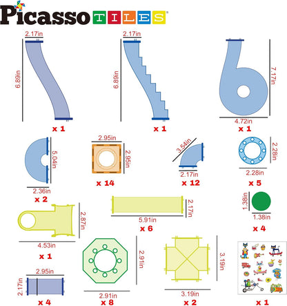 PicassoTiles 70pc Marble Run Magnetic Tiles STEM Set for Kids Ages 3 and Older Magnet Tile Marbles Maze Building Blocks Brain Development Toy Preschool Educational Learning Construction Playset PTG70
