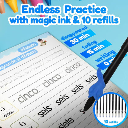 4 Magic Tracing Practice Books – Grooved Handwriting Arabic Copybooks for Kids, Reusable Writing Practice Workbooks Without Tears, Disappearing Ink for Toddlers Preschool Learn (Arabic)