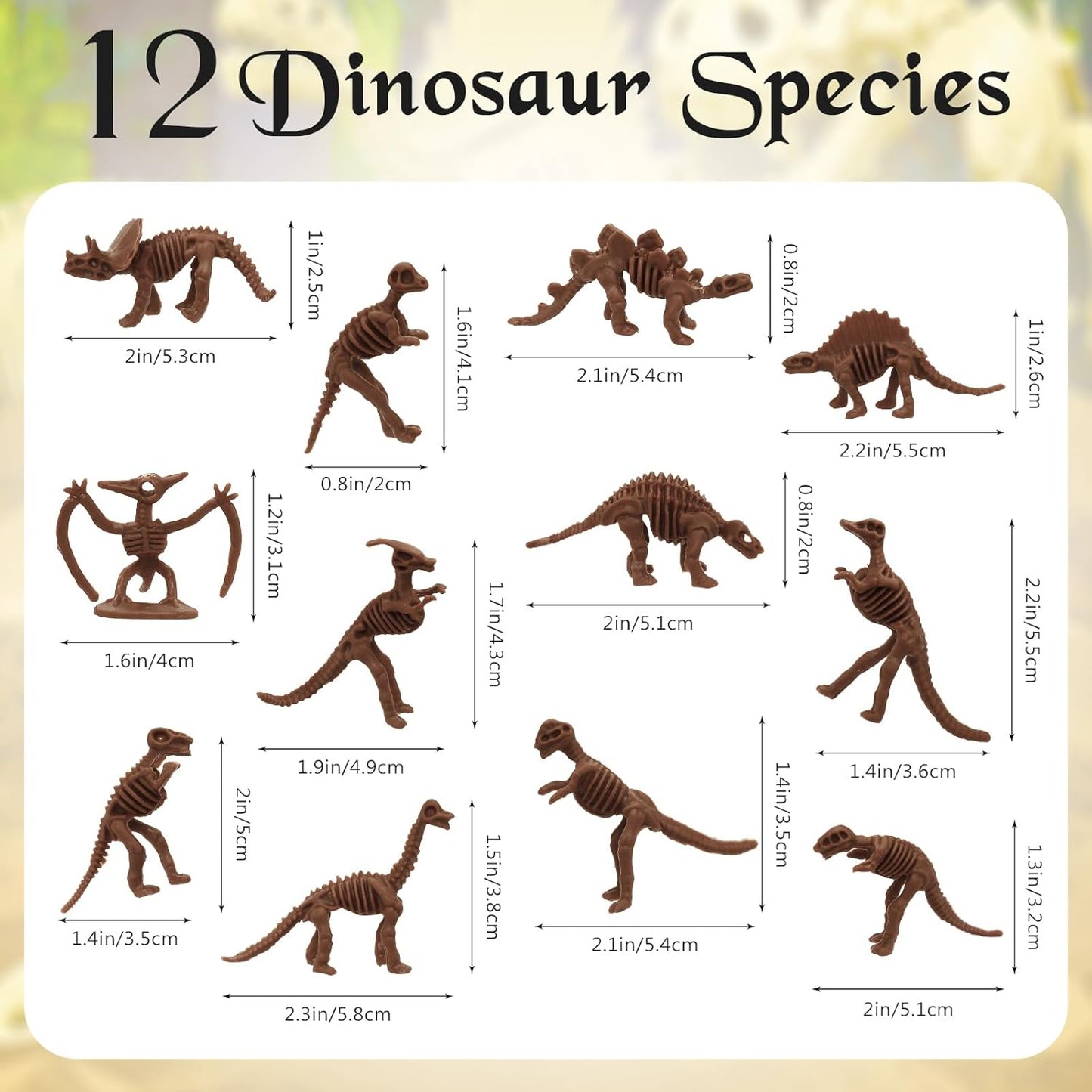 60 PCS Dinosaur Fossil Skeletons, Assorted Dinosaur Skeleton Toys Figures for Science Play Dino Sand Dig Party Favor Decorations