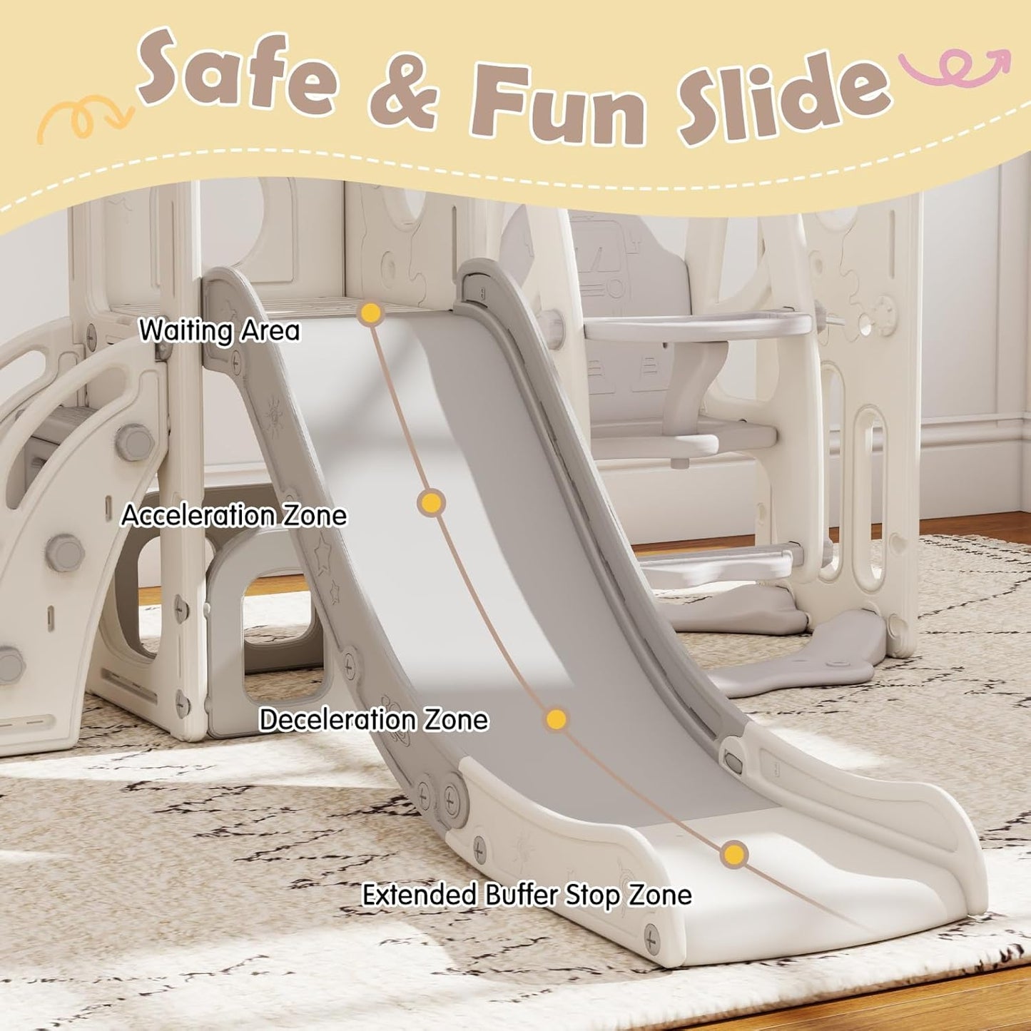 kinbor 6 in 1 Toddler Slide PlaySet - Indoor Outdoor Fun for Kids Ages 1-3, Includes Basketball Hoop, Telescope, Storage & Climber, Safe, Sturdy Baby Slide for Backyard Playground, Blue