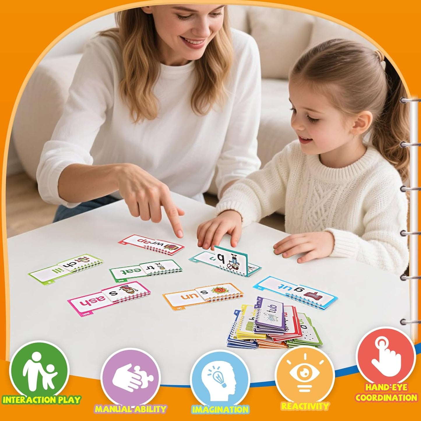 30PCS Read and Rhyme Flip Books, Interesting Word Family Flip Books, Phonics Flash Cards, Sight Words Flash Cards Kindergarten, Read and Rhyme Flip Activity Book