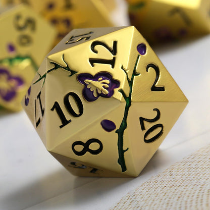 DnDnD Heavy Polyhedral Metal Dice Set with Metal Box, 7-die Shiny Blue Surface with Golden Number for RPG,Dungeons and Dragons,Pathfinder,Shadowrun,D&D,Role Palying Game and Math Teaching - Colors A