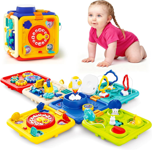 Covsen Montessori Toy for 1+ Year Old Girl Gift – 6-in-1 Busy Board for Toddlers 1 2 3 4 Year Old – Educational Sensory Early Development Toys– First 1st Birthday Gifts for Kids