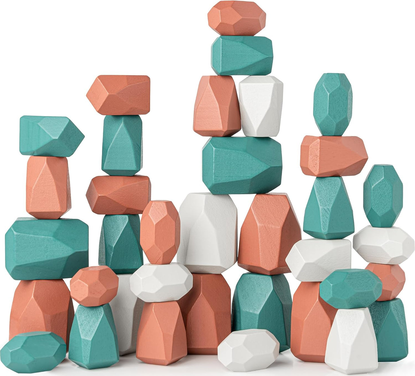 Comfy Cubs Stacking Rocks 36 Pieces, 36 Months+, Educational Toddler Stacking Blocks, Promotes Imagination, Balance & Fine Motor Skills - Wooden Rocks Sensory Toys Gift for Kid, Neutral Pack