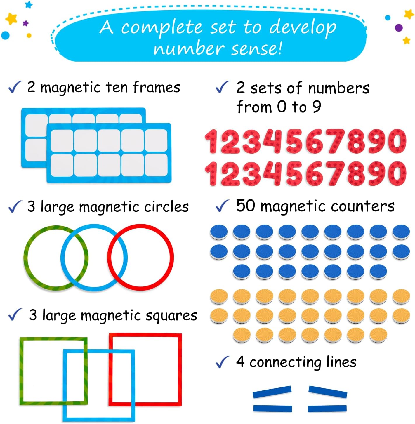82 PCS Jumbo Magnetic Number Bonds and Magnetic Ten Frames Set - Magnetic Numbers for Whiteboard, Math Counters, 10 Ten Frames for Classroom, Math Manipulatives, Classroom Must Haves - Simply Magic