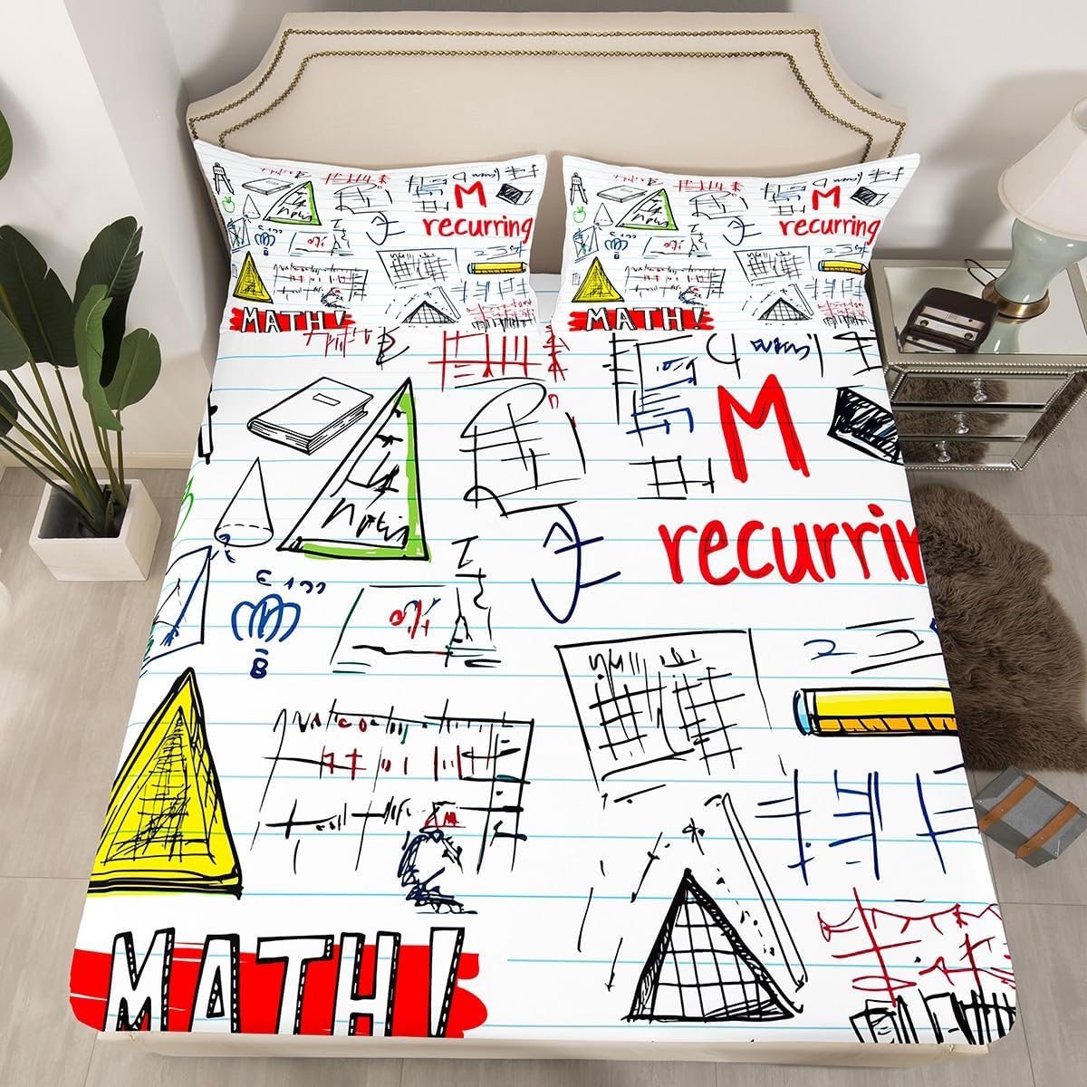 Erosebridal Science Theme Bed Sheets Set Full Size for Boys Girls Chemistry Periodic Table Print Sheet Set Chemical Subject Theme Sheets Teens Kids Math Science Atyle Fitted Sheet 4 Pcs