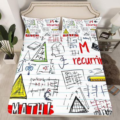 Erosebridal Science Theme Bed Sheets Set Full Size for Boys Girls Chemistry Periodic Table Print Sheet Set Chemical Subject Theme Sheets Teens Kids Math Science Atyle Fitted Sheet 4 Pcs