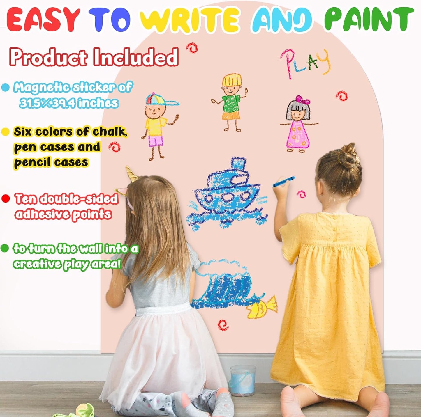 8 PCS Magnetic Wall Decals for Kids Magnetic Chalkboard Peel and Stick Magnet Sheets Board Sticker Tangram Puzzle Self Adhesive Contact Paper Dry Erase Blackboard for Playroom Homeschool 15.7"x10.4"