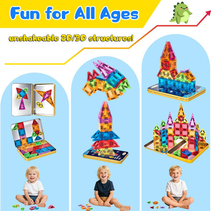 Magnetic Tiles Magnetic Blocks Building Toy: Portable Mini Magnetic Tiles Travel Set 48 Pieces Montessori Toys Birthday Gift for Kids Girls and Boys Ages 3-12 Years Old Preschool Classroom Must Haves