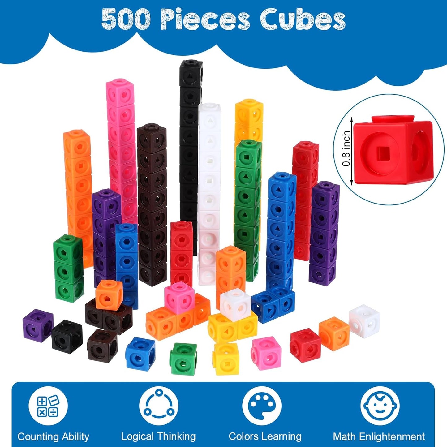 Libima 500 Pieces Math Cubes Set Learning Linking Manipulative Educational Cube Stem Connecting Cube Number Counting Cubes Blocks