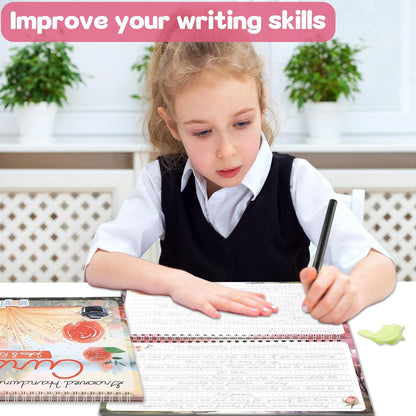 gisgfim 2 Pack Grooved Cursive Handwriting Workbook Magic Grooved Cursive Reusable Handwriting Practice with Disappearing Ink Pens Learning Activities Supplies (Jokes Riddles&Inspiring Quotes)