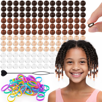150Pcs 10mm Small Silicone Beads for Hair Braids, Soft Jellyish Pony Hair Beads with 5mm Hole + 50 Rubber Bands and 1 Beader for Braiding, DIY Bracelets Necklaces Crafts (Pink)