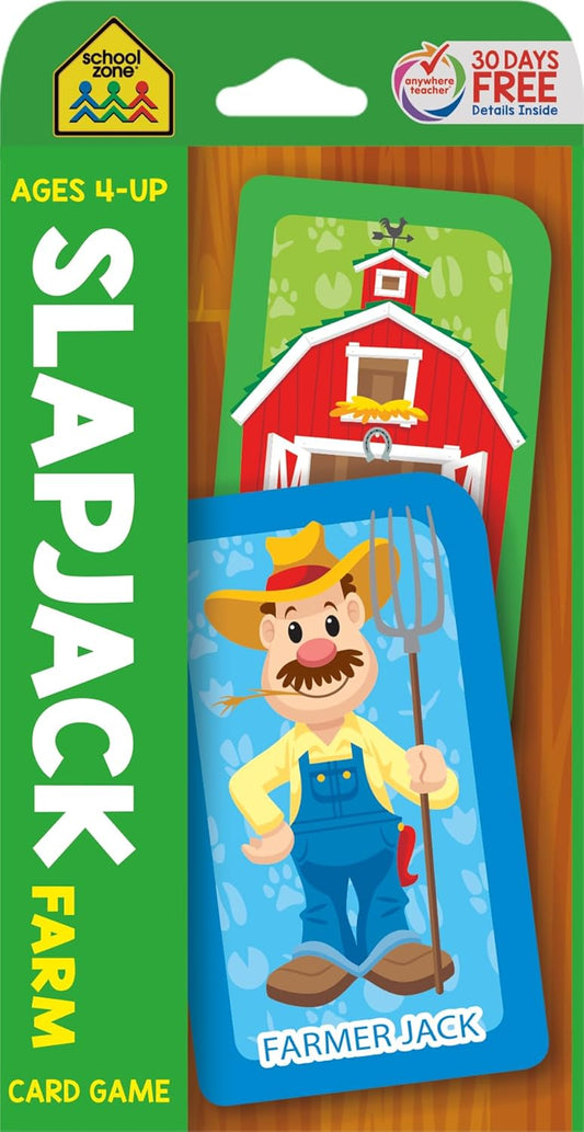 School Zone Slapjack Farm Card Game: 56 Game Cards, Preschool, Kindergarten, Animals, Counting, Matching, Vocabulary, Ages 4+