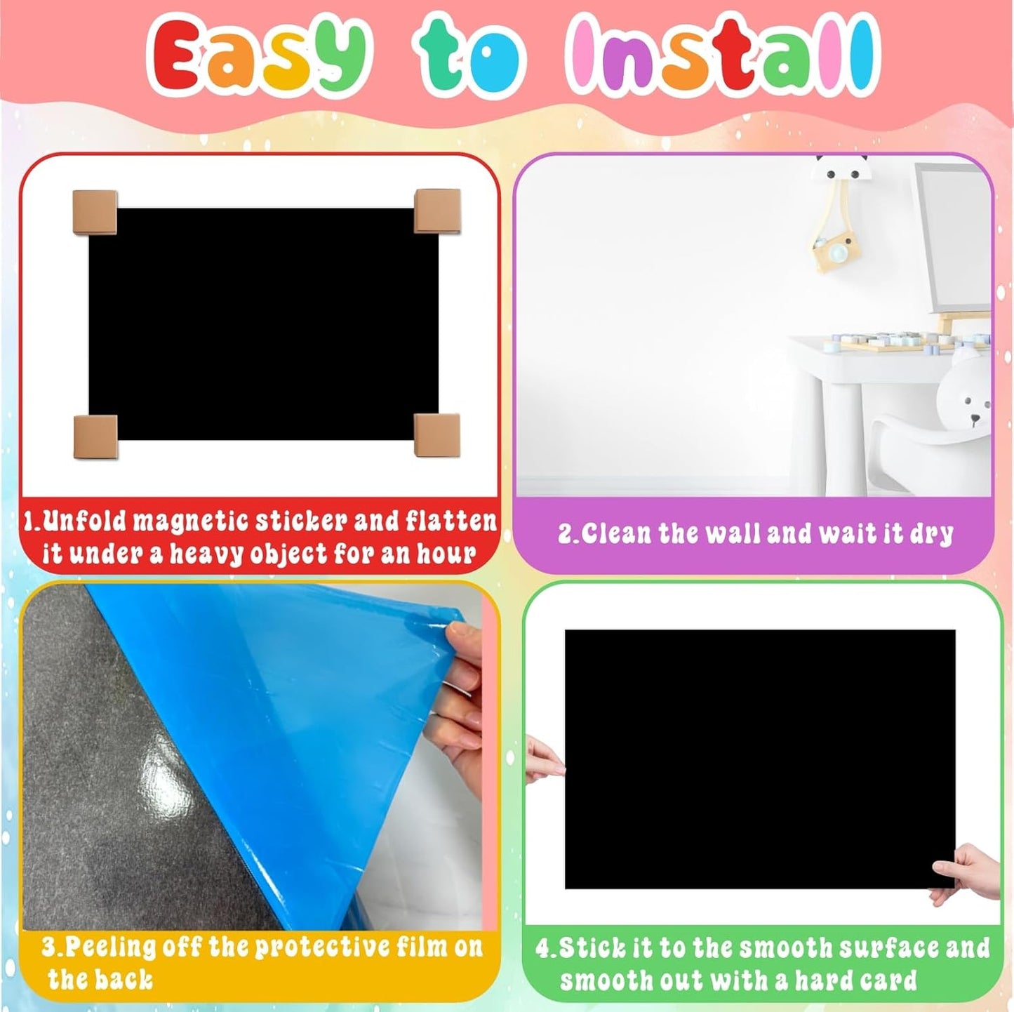 8 PCS Magnetic Wall Decals for Kids Magnetic Chalkboard Peel and Stick Magnet Sheets Board Sticker Tangram Puzzle Self Adhesive Contact Paper Dry Erase Blackboard for Playroom Homeschool 15.7"x10.4"