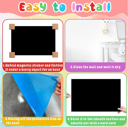 8 PCS Magnetic Wall Decals for Kids Magnetic Chalkboard Peel and Stick Magnet Sheets Board Sticker Tangram Puzzle Self Adhesive Contact Paper Dry Erase Blackboard for Playroom Homeschool 15.7"x10.4"