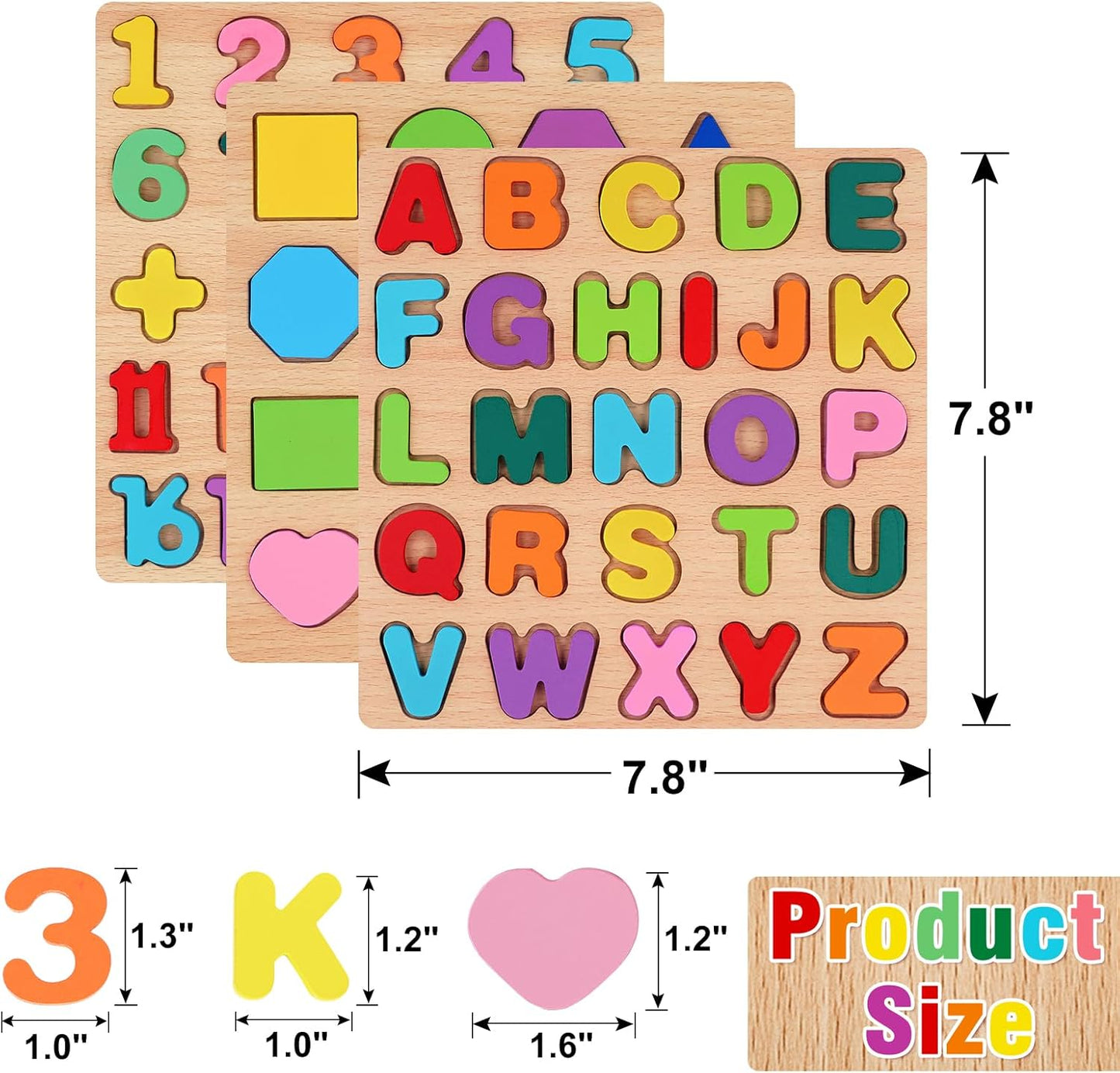 Attmu Wooden Puzzles for Toddlers, 6 Pcs Alphabet Puzzle ABC Shape Number Animal Farm Puzzle, Learning Toys for Kids, Preschool Educational Activities Toddler Gift Toys for Girls Boys Christmas Easter
