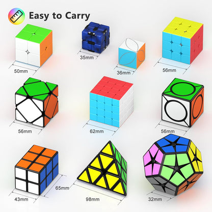 Vdealen Speed Cube Set, 7 Pack Puzzle Cube Bundle Fidget Ball 2x2 3x3 4x4 Pyramid Dodecahedron Rainbow Snake Magic Cube, Smooth Cube Game Toys Gift for Kids & Adults
