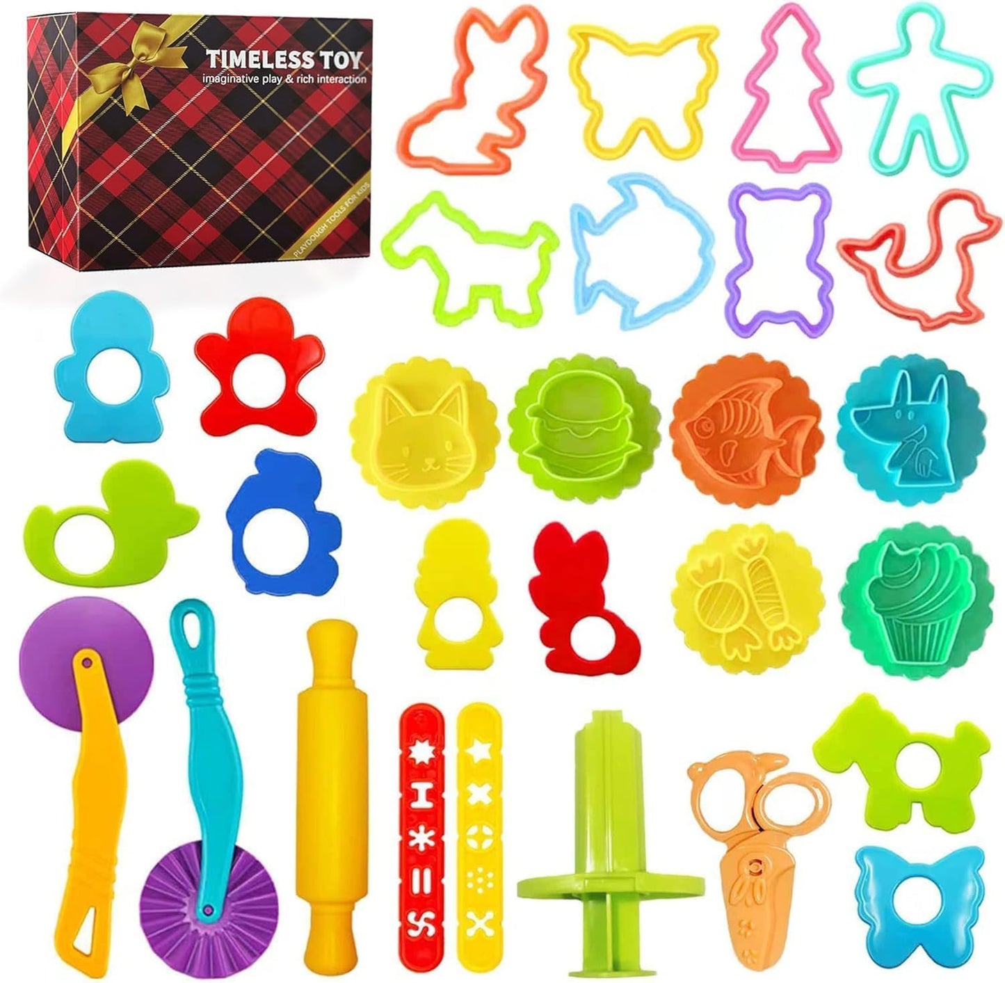 Play Dough Tools Set, Kids Clay Molds Kit with Animal Letters Numbers Cutters Rollers Storage Box, Non-Toxic ASTM F963 Certified, Toys for Toddlers Boys Girls Ages 3-8
