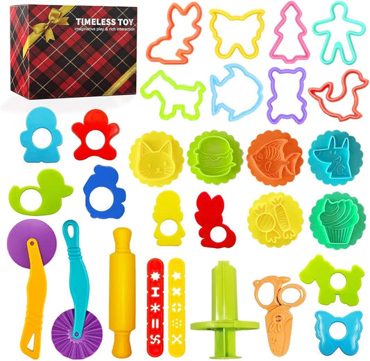 Play Dough Tools Set, Kids Clay Molds Kit with Animal Letters Numbers Cutters Rollers Storage Box, Non-Toxic ASTM F963 Certified, Toys for Toddlers Boys Girls Ages 3-8