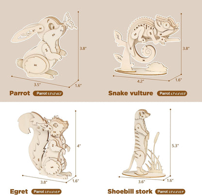 3D Wooden Puzzles for Kids, 8 Pcs Animal Assembly Model Wood Arts and Craft Puzzles Set, No-Glue DIY Delicate Pendant STEM Toys for Boys Girls Ages 6+, Educational Birthday Gift, Party Favors