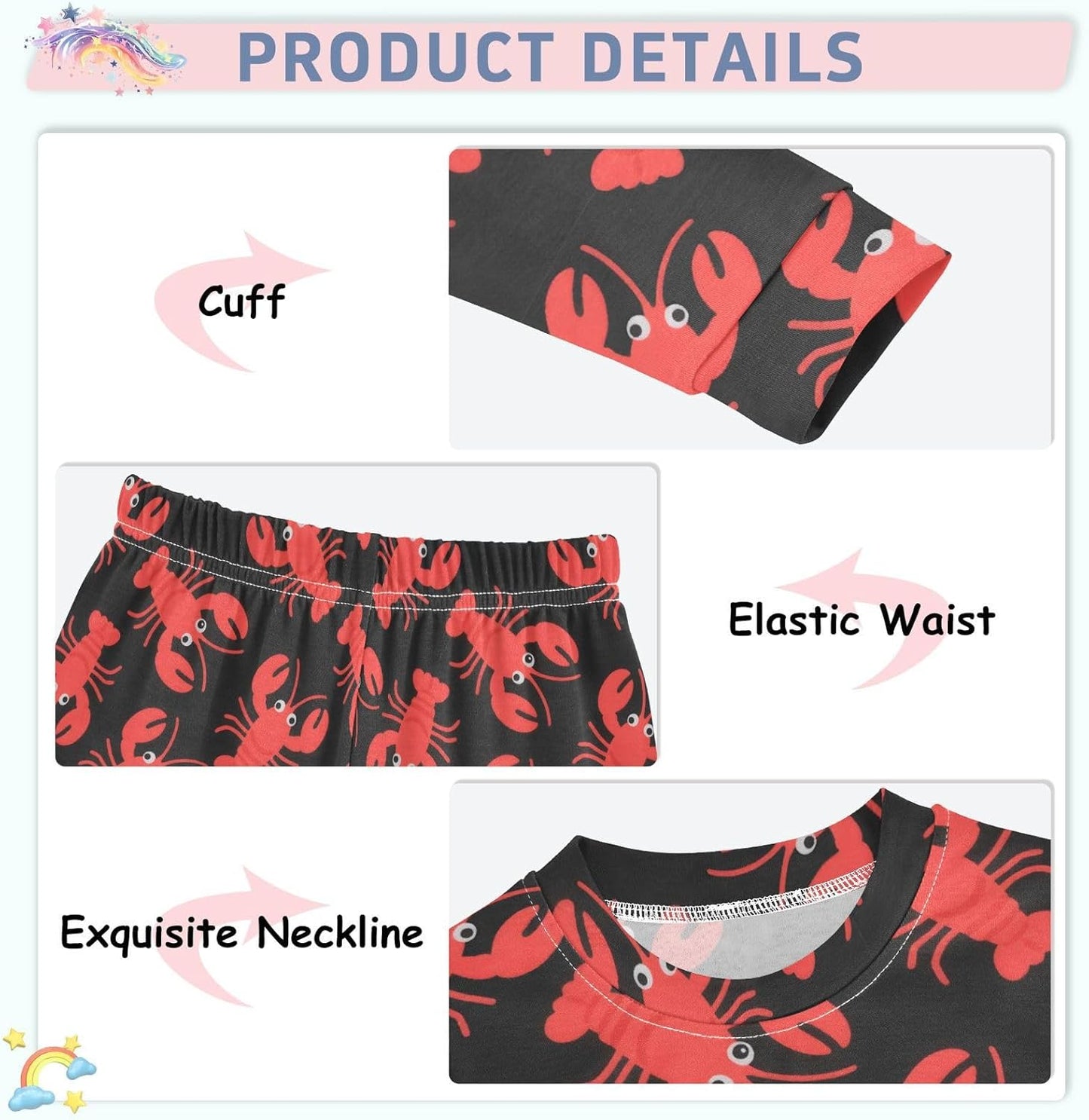 ALAZA Shark Starfish Palm Tree 2 Piece Pajama Set Long Sleeve Top and Pants Sleepwear Unisex - Colors A
