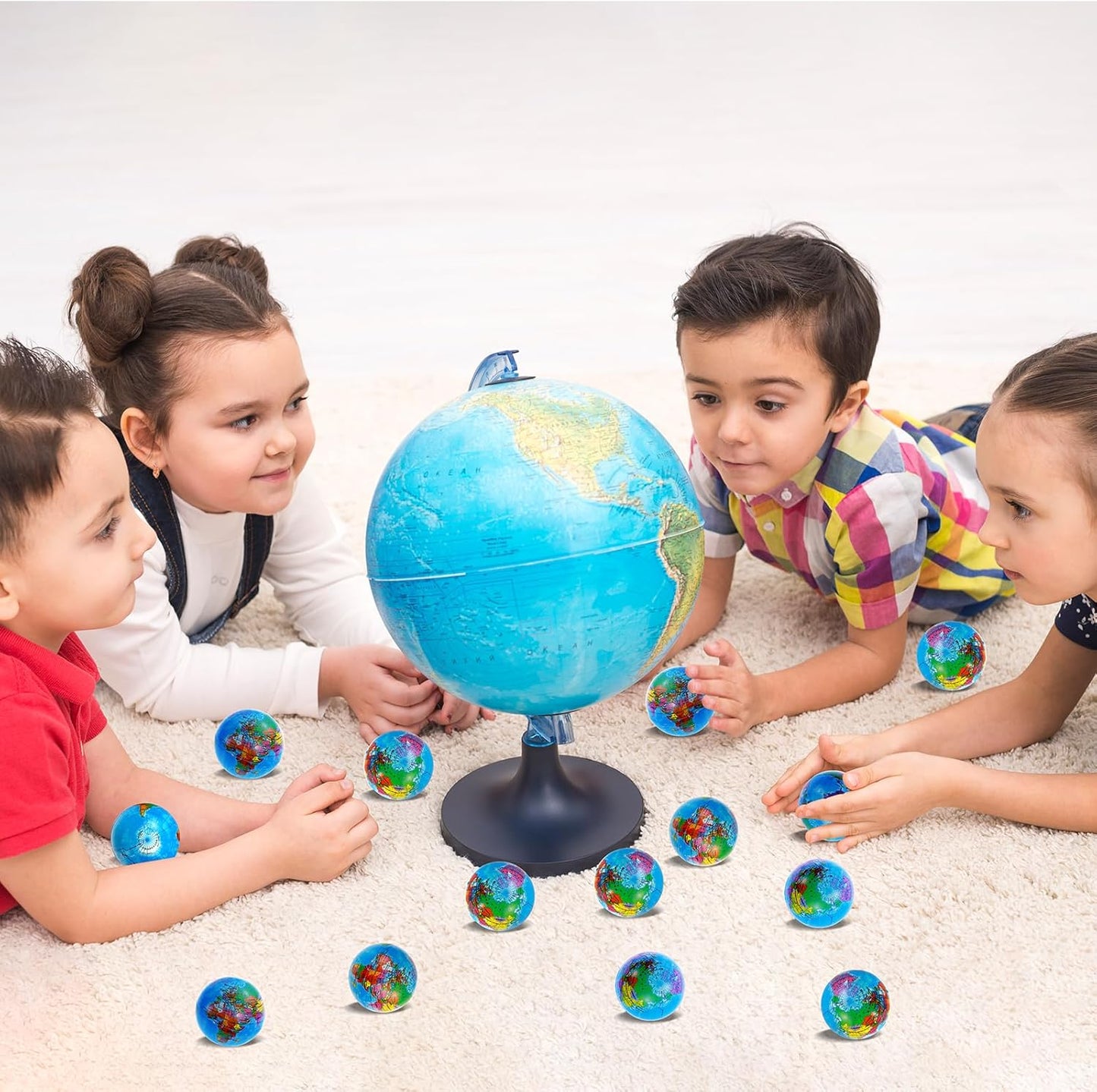 60 Pcs Globe Squeeze Balls Bulk,2.5 inch Earth Stress Relief Balls,Soft Foam Stress Ball Toy for Finger Exercise, Foam Squeezable Balls Classroom School Office Party Favors