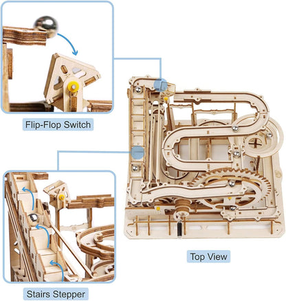 ROKR 3D Wooden Puzzles Marble Run Set - Mechanical Model Kit for Adults DIY Roller Coaster Toys Gifts for Adult (Marble Parkour)