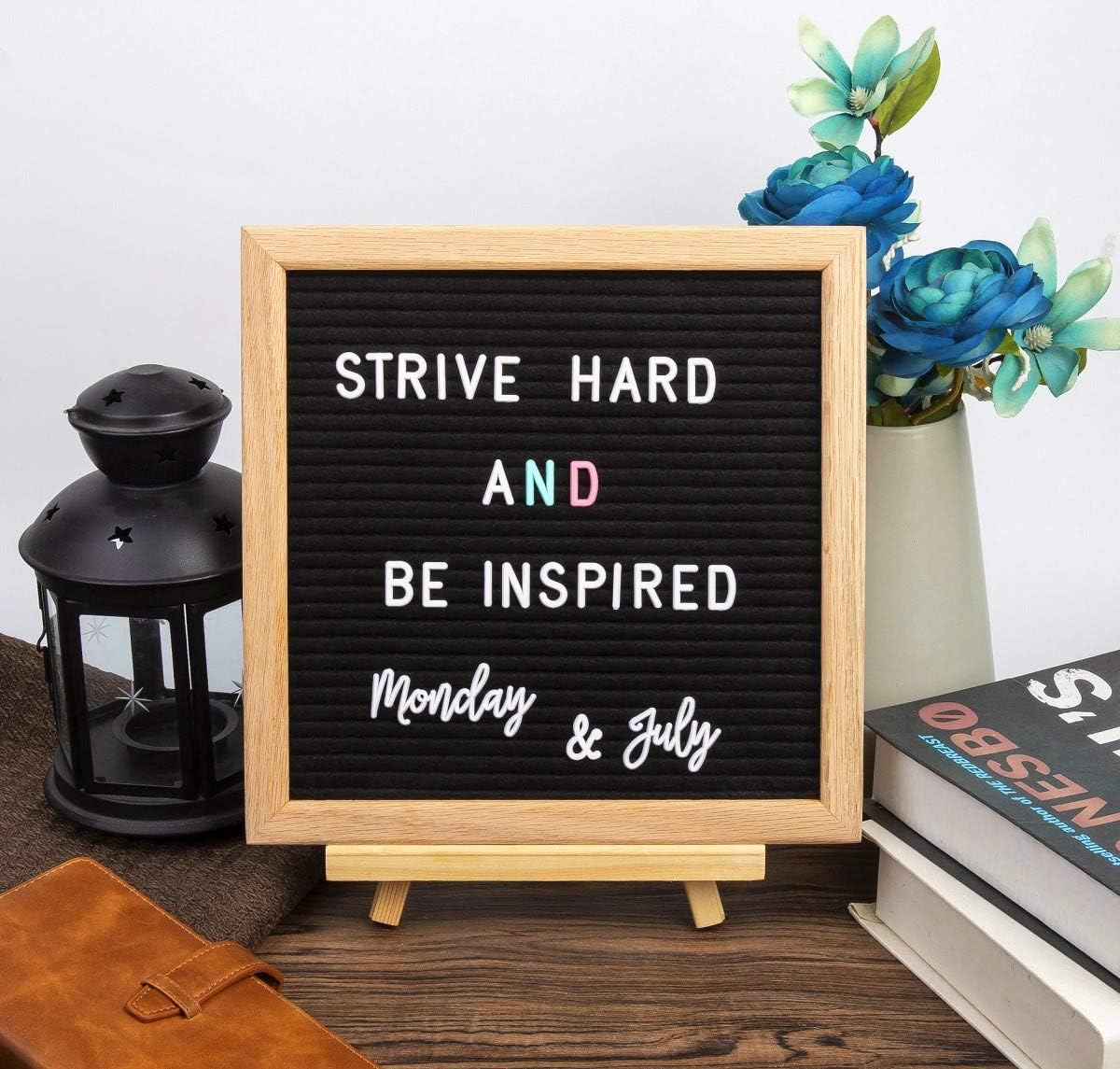 Felt Letter Board Message Board 10x10inch with Stand,Pre-cut&Sorted 805pcs White,Blue&Pink Changeable Letters+Weeks &Months Cursive Words,Word board Sign board with Sorting Tray&Gift Box(Gray)