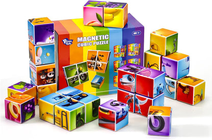 Pairez Toys Random 4 Sets of Magnetic Blocks for Toddlers, 4 Packs Total 16 PCS & 24 Patterns, Magnetic Puzzles for Kids 1-3, Preschool Learning Classroom Must Haves Puzzle Toys