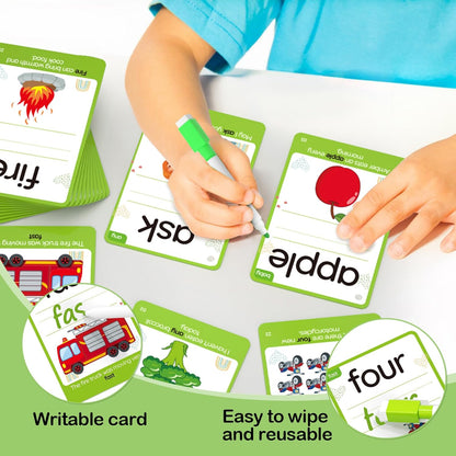 WJPC 55 Cards, 106PCS High Frequency First-Grade Sight Words Flash Cards, 1st Grade Phonics Learning Cards for 5,6,7,8 Years Ages Kids Boys, Girls Learn to Read, Write, Association, Sentence Making