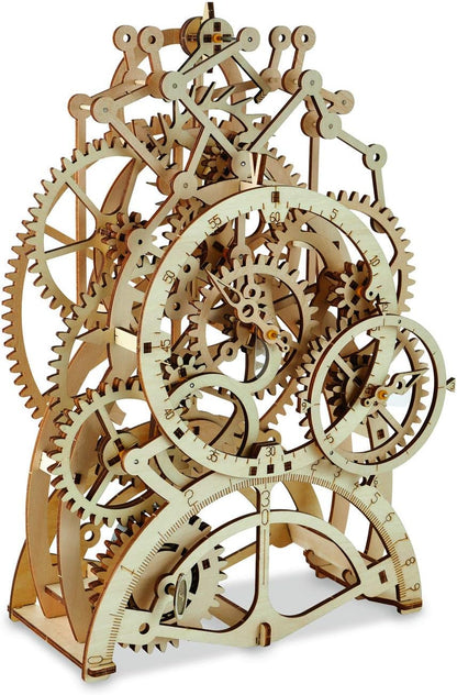 MindWare Gearjits Clock – 3D Wooden Mechanical Model Kit for Teens and Adults, Build Your Own Working Clock witj Moving Gears