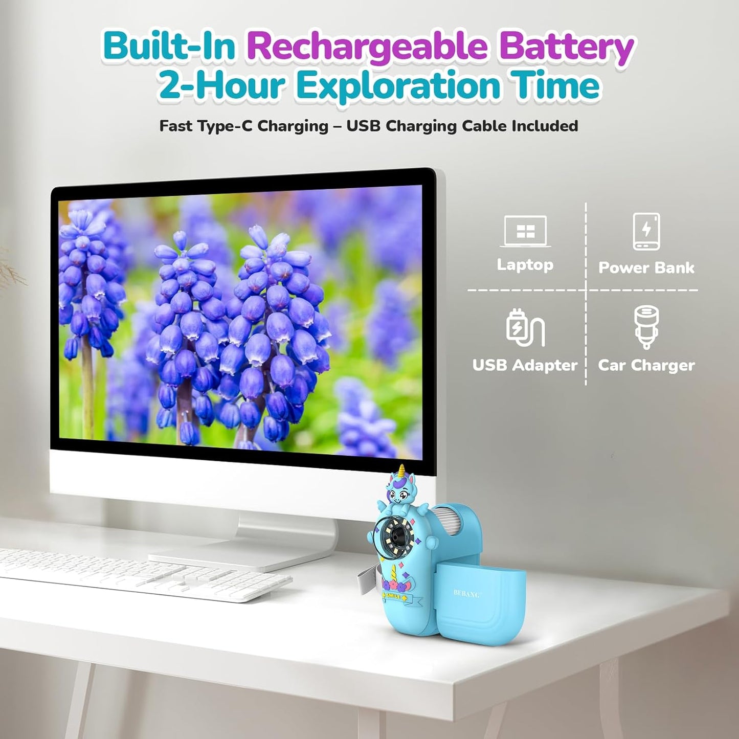 Digital Microscope for Kids Handheld Miniscope - 4K 2.0" Screen Rechargeable 1000X Mini Pocket Portable Magnifying Glass Edu Learning Science Toy Gift with Slides Kit 4-12 Children Students (Violet)