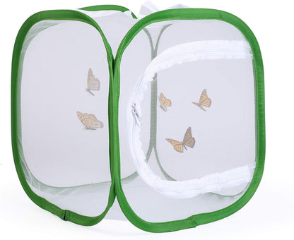23.6" Large Butterfly Habitat Insect Cage Caterpillars Enclosure Pop-up Clear View 6 Mesh Panels 15.7 x 15.7 x 23.6 Inches Tall