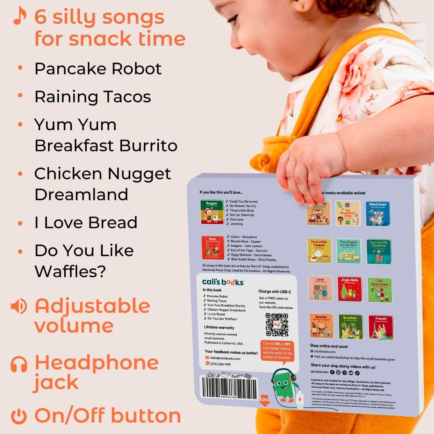 Cali's Books Rock Music Books for Toddlers 1-3 - Singing Button Sound Board Book for 2 Year Old Children, Musical Toddler Rock Songs Toys, 18 Month Interactive Learning Toy, USB-C Rechargeable